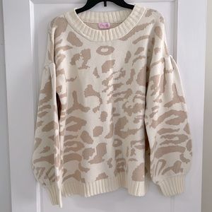 Pink Lily Leopard Print Wide Sleeve Sweater